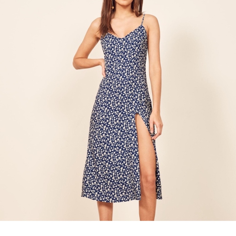 Reformation Navy Floral Midi Dress